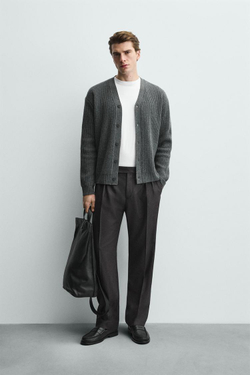 ZARA КАРДИГАН ИЗ РЕЛЬЕФНОЙ ШЕРСТИ, СЕРЫЙ