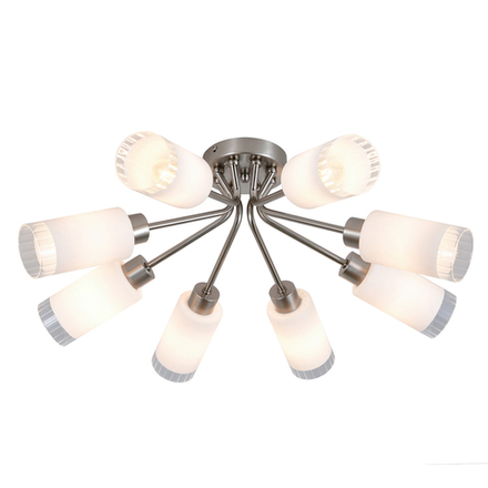 Люстра потолочная 8x40Вт E14, металл/стекло, никель/белый/прозрачный/рельефный