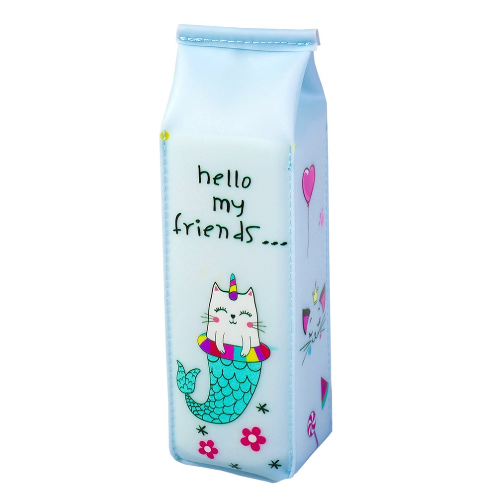 Пенал - косметичка, pure-pak Alingar, силикон, молния, 210 х 65 х 65 мм, "Friends", голубой (кошечка, сердечко, леденец)