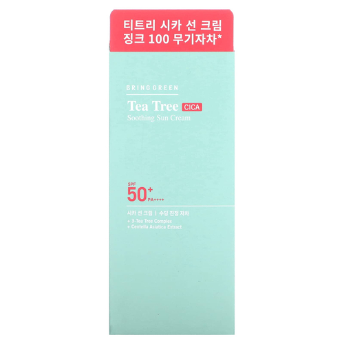 Bringgreen, Успокаивающий солнцезащитный крем Tea Tree CICA, SPF 50+ PA ++++, 50 мл (1,69 жидк. унц.)