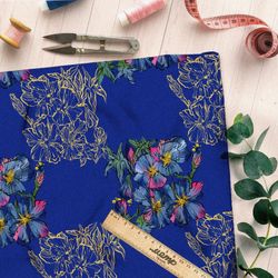 Ткань атлас цветы народная вышивка