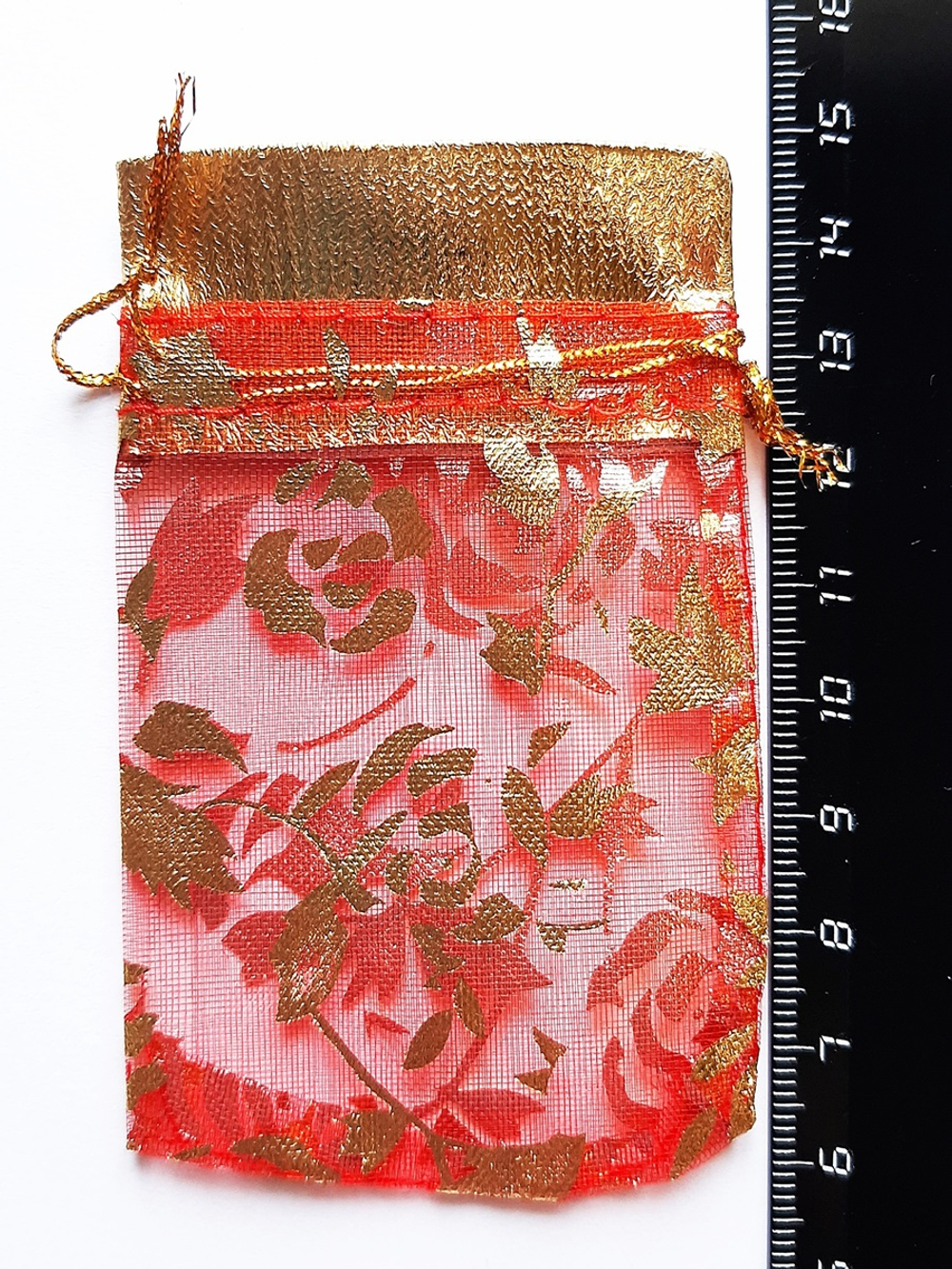 Мешочек органза с розами 7х9 см. 6 штук Красные+Розовые