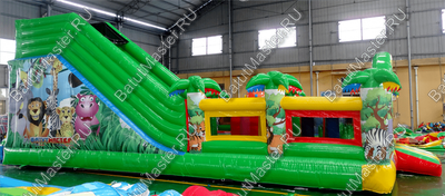 Надувной батут "Джунгли малый" борта с сеткой, размер 10*7*5 м