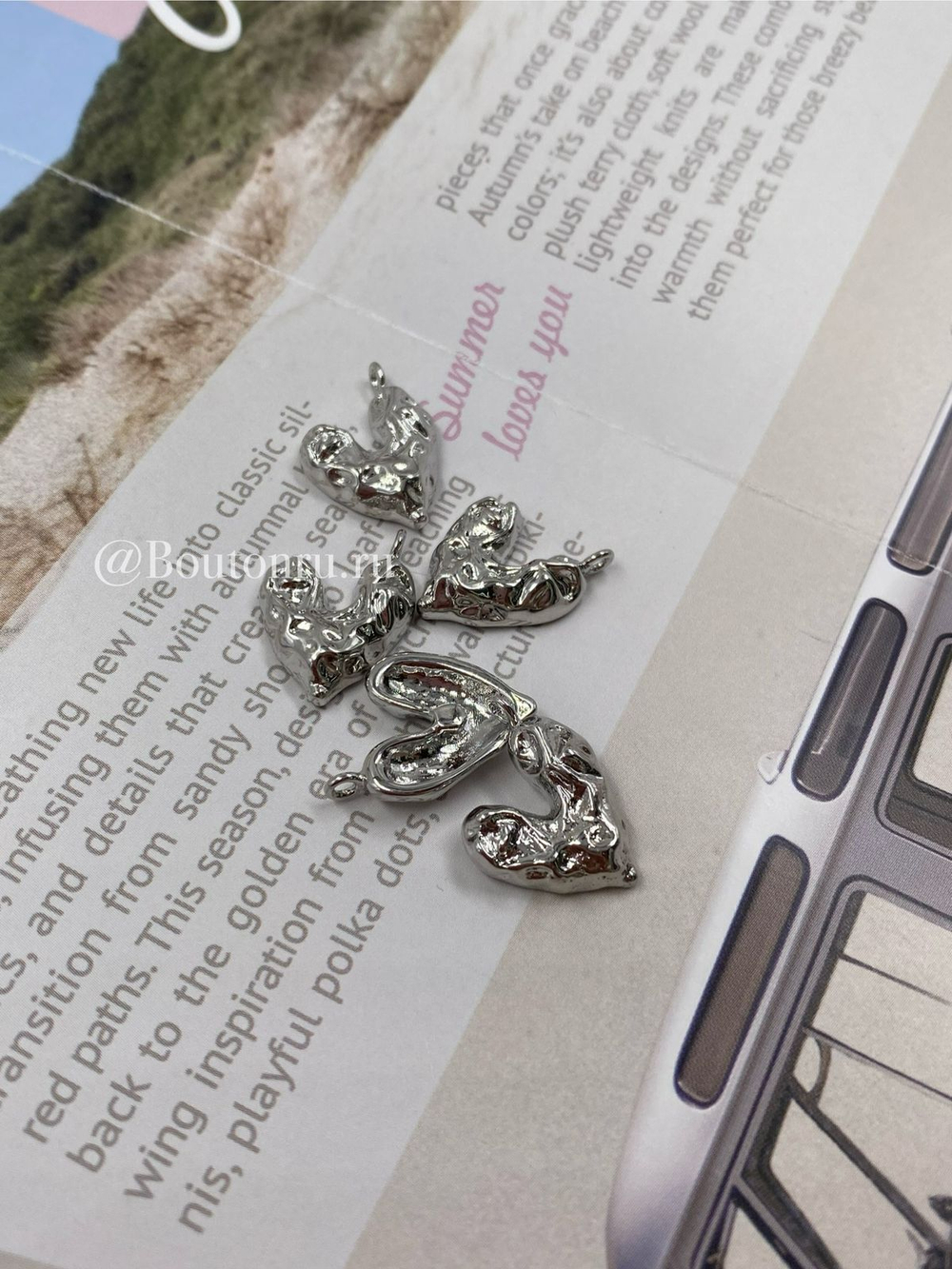 Подвеска серебристая мятая в форме сердца