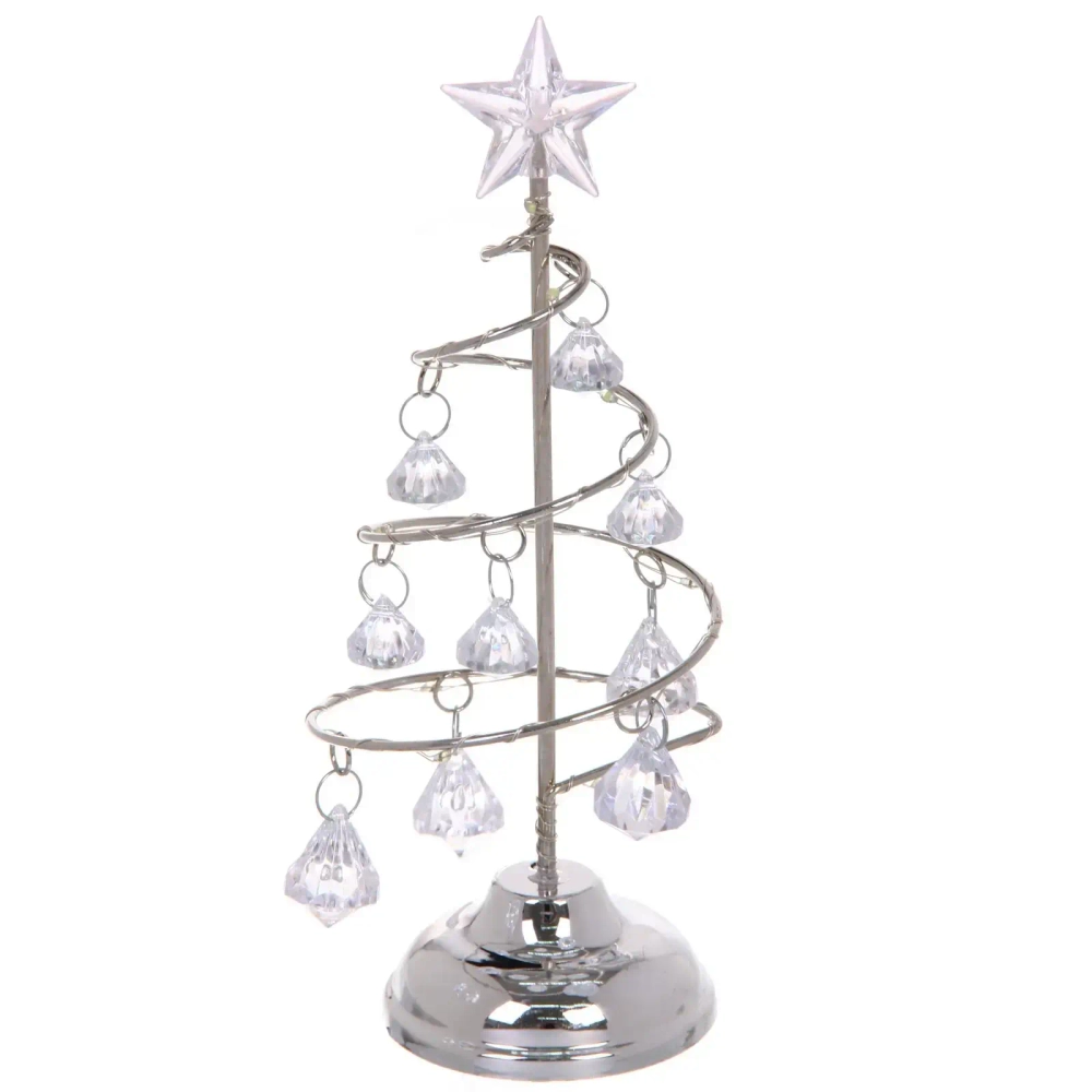 Сувенир с подсветкой «Елочка Хрустальная» 18 см, диаметр 8 см, основание-серебро, свечение белое, хрусталик Белый (работает от батареек 3 LR44)