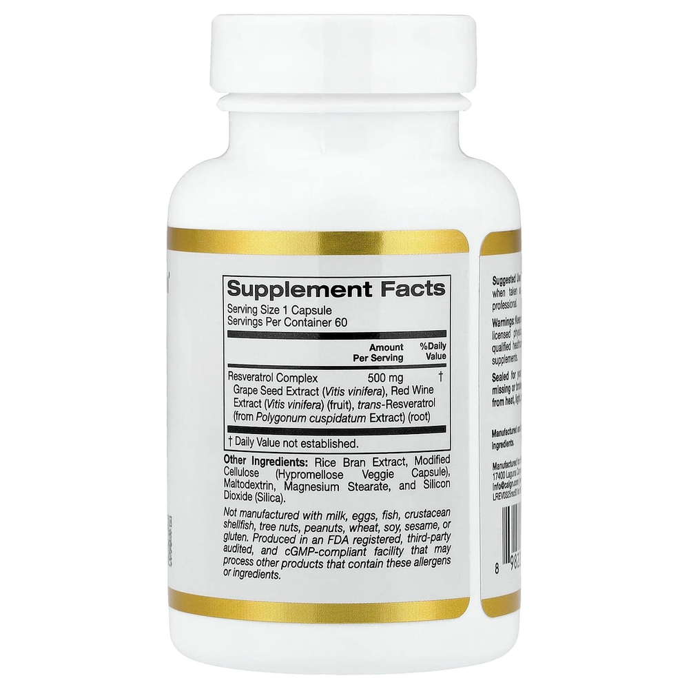 California Gold Nutrition, комплекс с ресвератролом, 60 растительных капсул