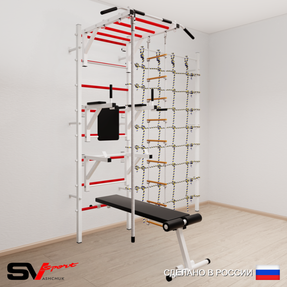 Шведская стенка Sv Sport 5650 (Турник рукоход/Брусья/Стойка/Скамья/Канат/Лестница/Канатный лаз)