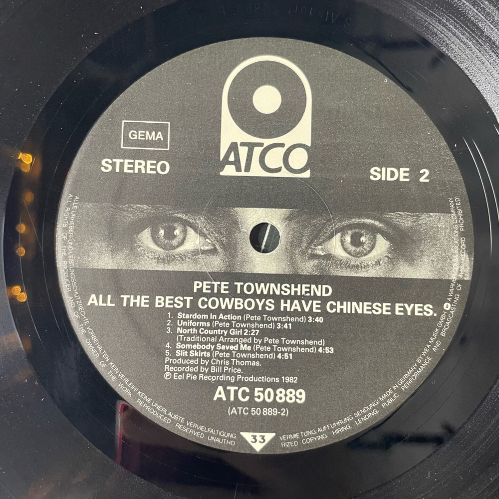 Винтажная виниловая пластинка LP Pete Townshend All The Best Cowboys Have Chinese Eyes (Germany 1982)