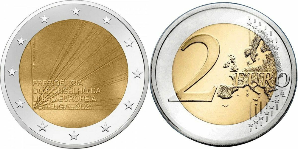 Португалия 2 евро, 2021 Председательство Португалии в Совете ЕС UNC