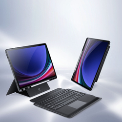 Защитный чехол подставка с клавиатурой (RUS) от Dux Ducis для Samsung Tab S10+, S9+ и S9 FE+, серия DK Series Keyboard, русская клавиатура с подсветкой