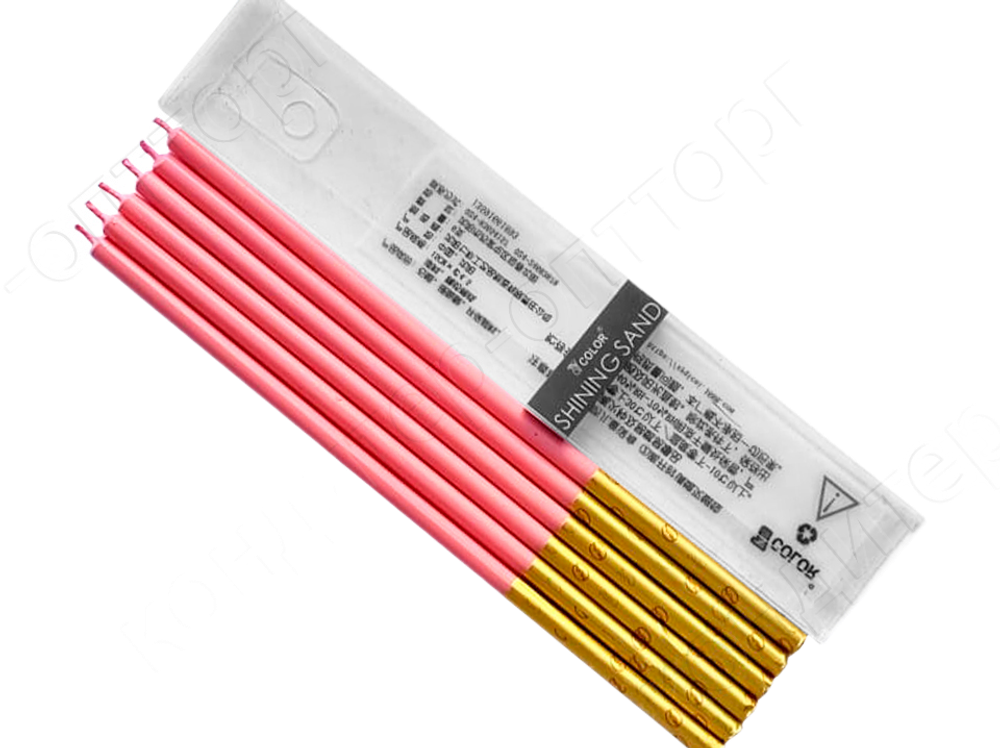 Набор свечей для торта "Двухцветные" золото-розовые 16 см, 6 шт