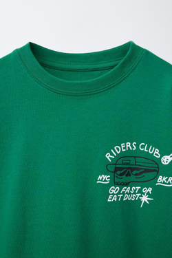 ZARA ФУТБОЛКА ИЗ ТКАНИ С ПРИНТОМ, ЗЕЛЕНЫЙ