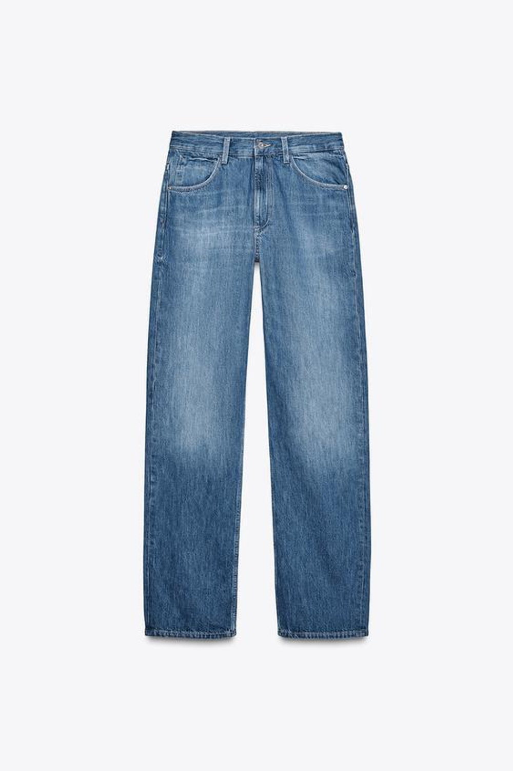 ZARA ДЖИНСЫ TRF BAGGY С ПРЯМЫМИ ШТАНИНАМИ И СРЕДНЕЙ ПОСАДКОЙ, МОРСКОЙ СИНИЙ