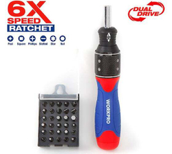 Реверсивная отвертка WORKPRO 6-скоростная с двойным приводом 32 насадки WP221055