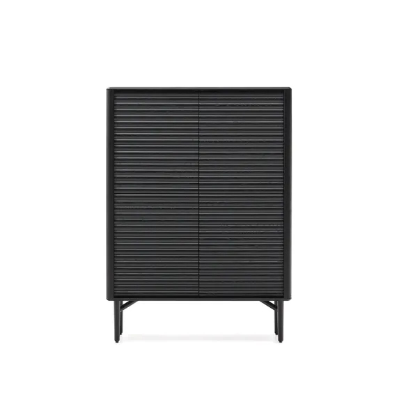 Высокий буфет Lenon, черный 4 дверцы из массива и шпона дуба