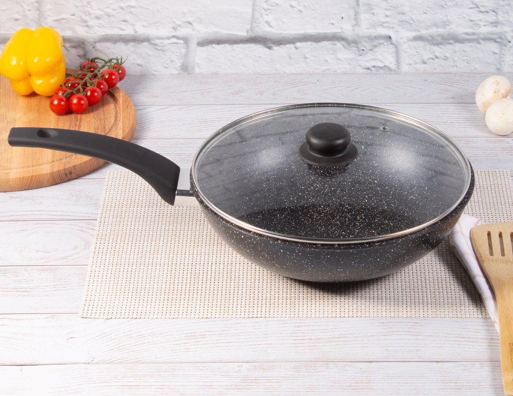 Сковородка Вок, d28 "Granito Classic" с крышкой