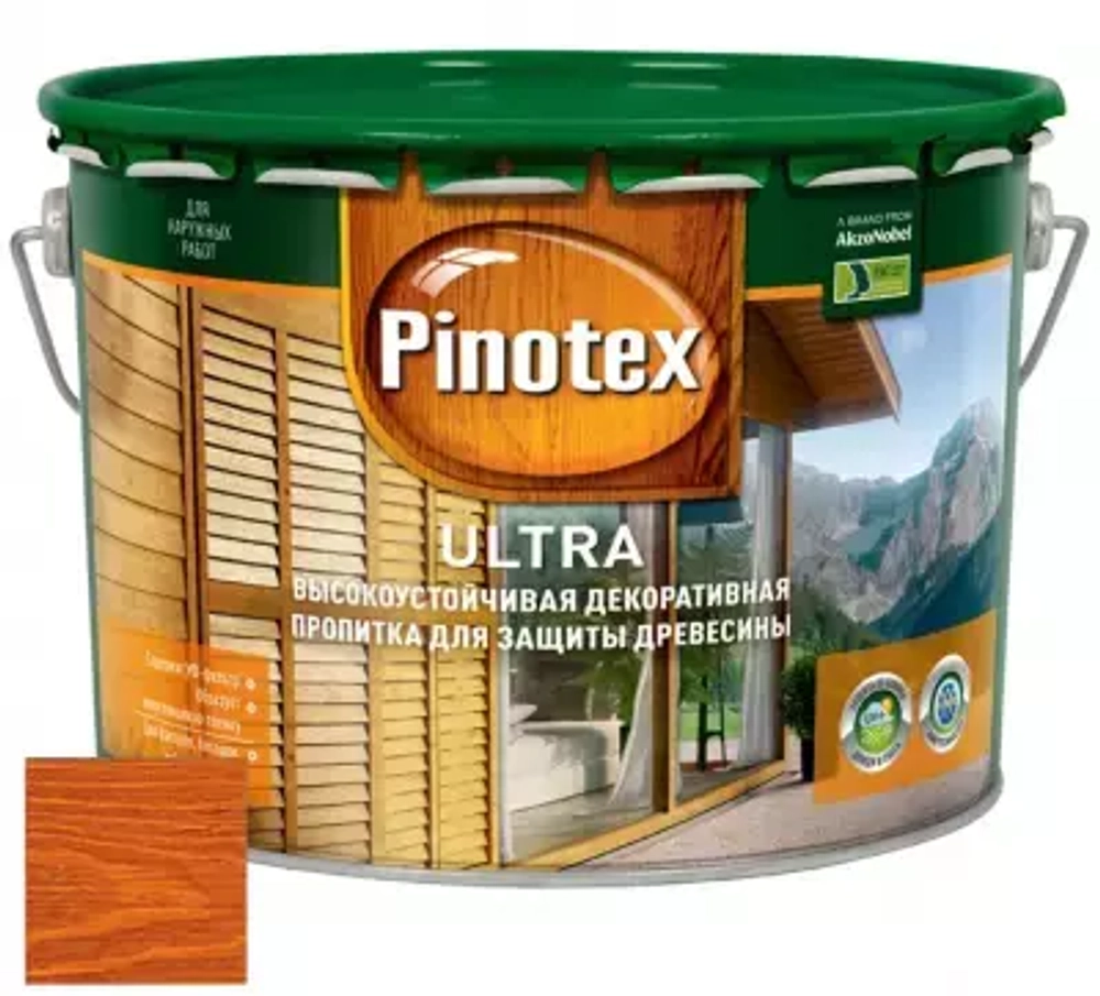 Пропитка декоративная для защиты древесины Pinotex Ultra AWB полуглянцевая тик 9 л