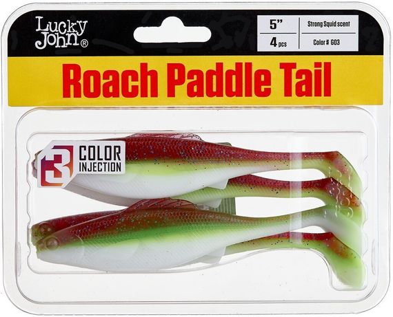 Виброхвосты съедобные LJ Pro Series ROACH PADDLE TAIL 5.0in (12,7 см), цв. G03, 4 шт.