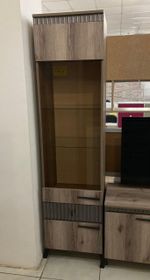 Шкаф-витрина с ножками Ольга-3 Дуб делано серый/сильвер Пэлас