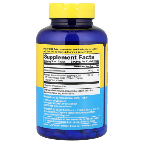 Nature's Life, панкреатин, 250 таблеток