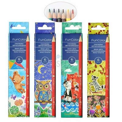 Карандаши 6 цв. "Funcolor" пласт. , 6 видов (Bruno Visconti)
