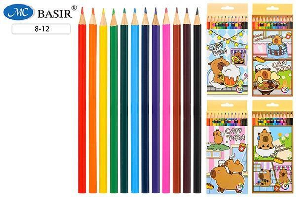 Набор цветных карандашей 12цв деревянные "Капибара" ассорти (Basir)