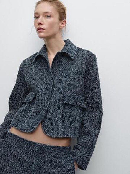 Massimo Dutti Короткая куртка с рельефным узором, синий