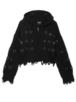 Женская Толстовка Wired Black Eyelet Detail Distressed Zip Up