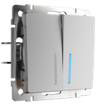 Выключатель двухклавишный проходной с подсветкой (серебряный)