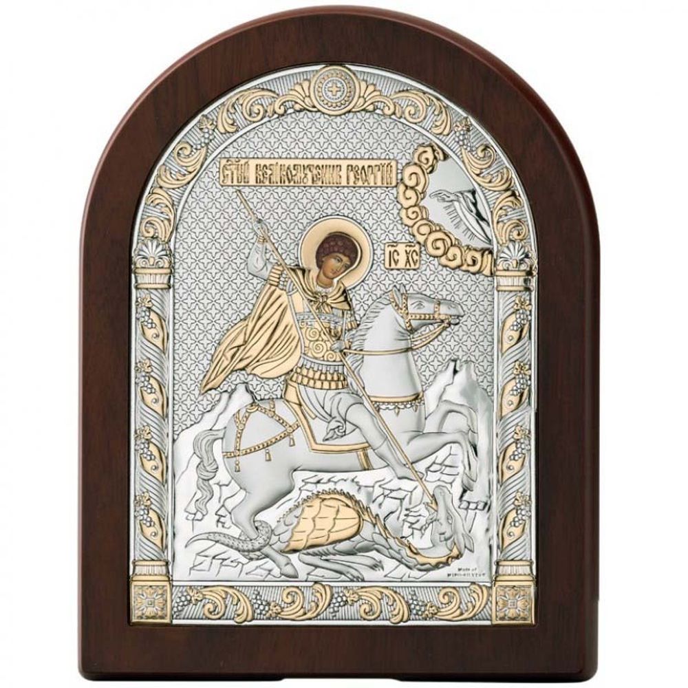 Георгий Победоносец Святой великомученик. Икона в серебряном окладе.