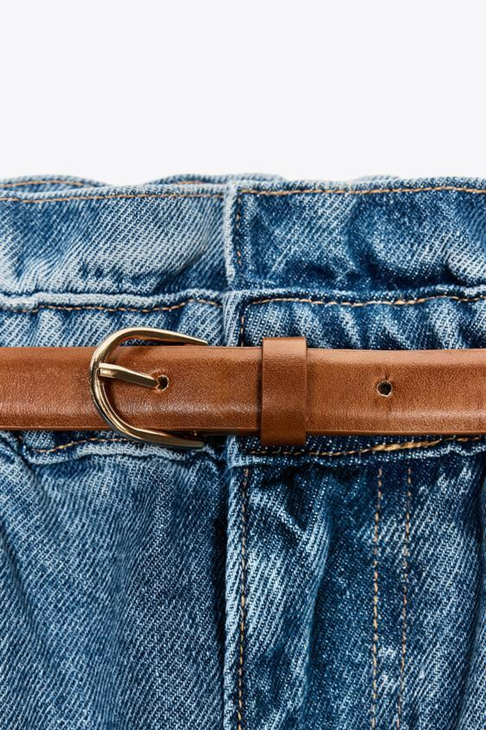 ZARA ШОРТЫ-БЕРМУДЫ С ПОЯСОМ, ВЫЦВЕТШИЙ СИНИЙ