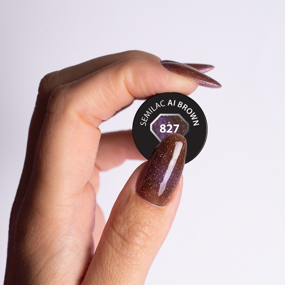 Semilac UV Hybrid Galaxy Flash - Гибридный лак для ногтей с использованием УФ / СВ-лампы оттенок 827 AI Brown, 7 ml
