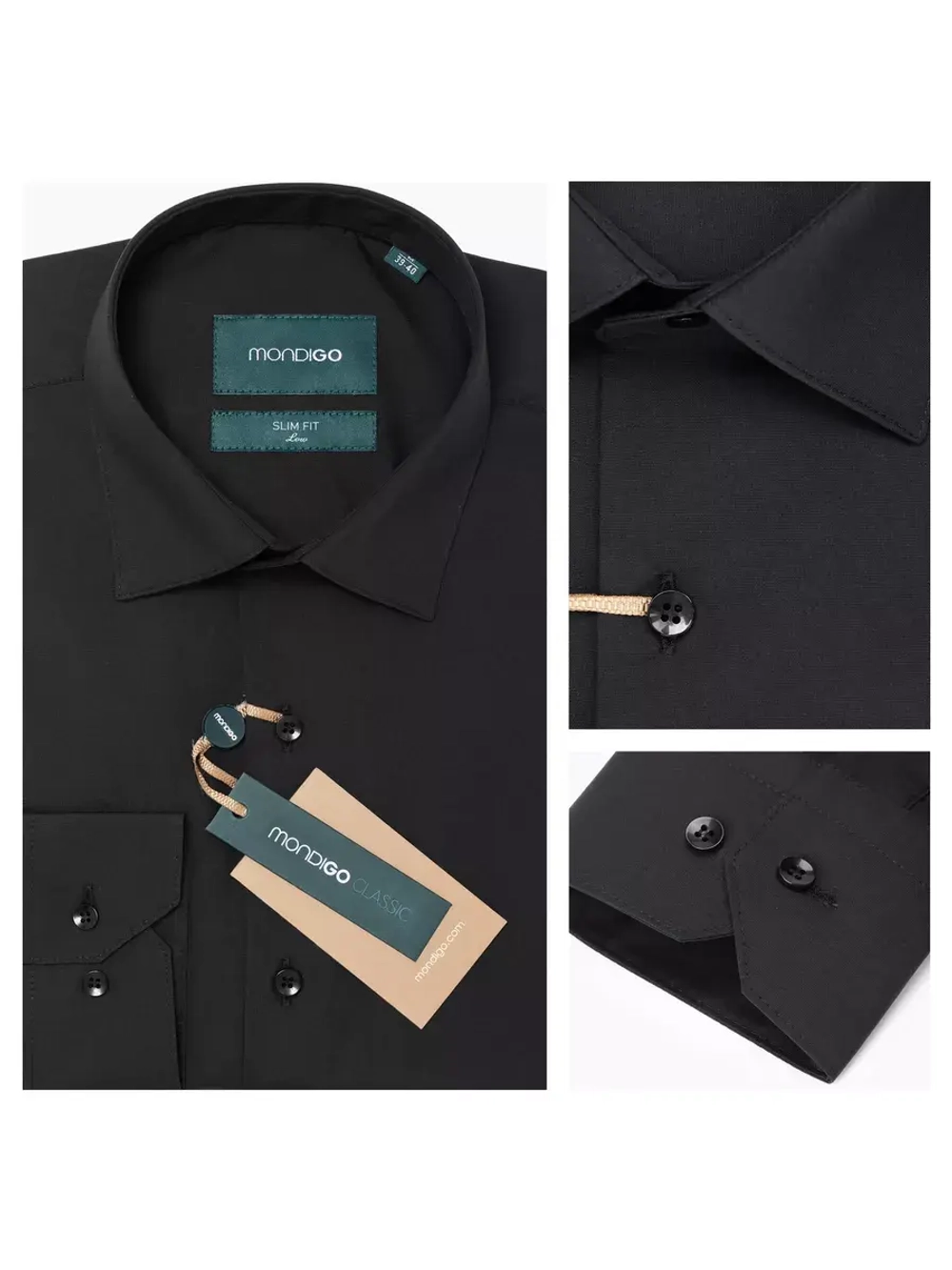 Рубашка на невысокий рост LOW SLIM FIT с длинным рукавом, черная