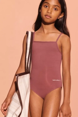 ZARA ОДНОТОННЫЙ КУПАЛЬНИК, КОРИЧНЕВЫЙ