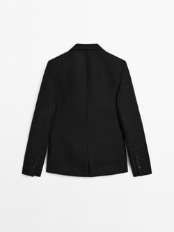 Massimo Dutti Приталенный двубортный блейзер - Limited Edition,черный