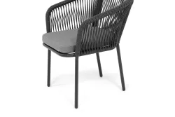 "Марсель" стул плетеный из роупа, каркас алюминий черный муар, роуп темно-серый круглый, ткань темно-серая 027