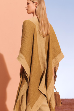 ZARA ПОНЧО ИЗ 100% ЛЬНА, БЕЖЕВЫЙ