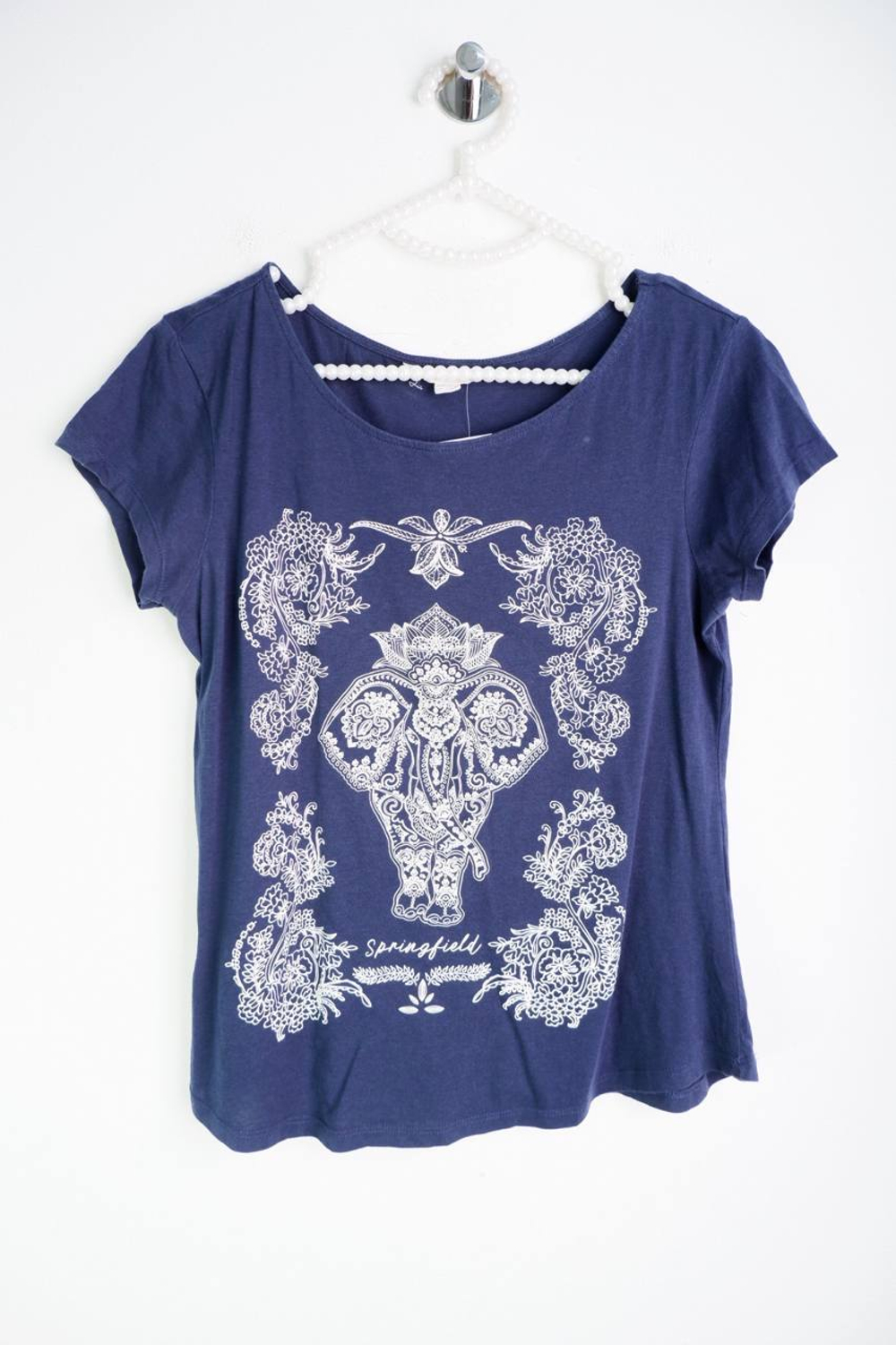 Футболка Springfield с красивым принтом, маркировка S, визуально 44 размер