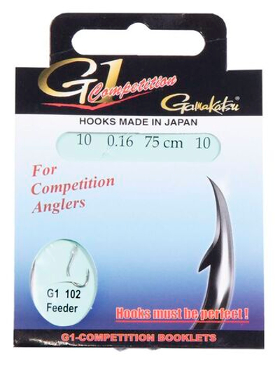 Крючки с поводком Gamakatsu Booklet FEEDER G1-102 размер 10/0, 16мм 75см (упк.10шт.)