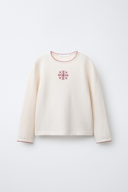 ZARA ПИЖАМА «СНЕЖИНКА» С ВЫШИВКОЙ КРЕСТИКОМ И ПОЛОСКАМИ, БУРГУНДИ