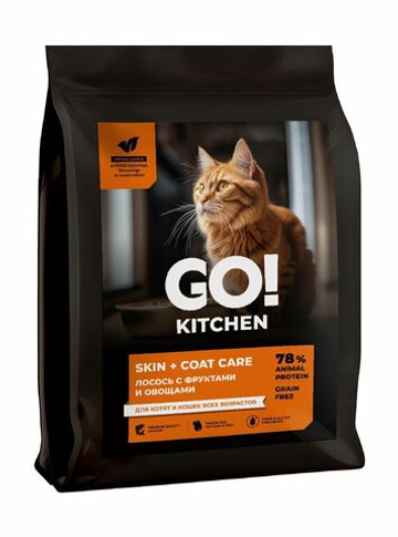 Go! Kitchen Skin + Coat Care - Сухой беззерновой корм для котят и кошек с лососем, фруктами и овощами 7,26 кг