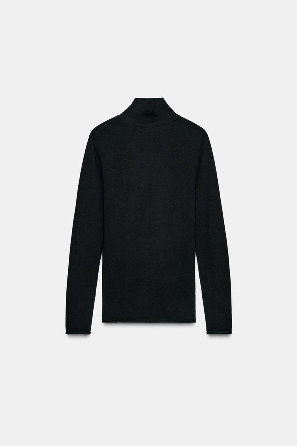 ZARA СВИТЕР ИЗ СМЕСОВОЙ ШЕРСТИ С ПЕРЕКРЕЩЕННЫМ ВОРОТНИКОМ, ЧЕРНЫЙ