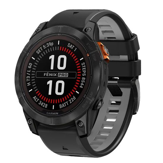 Ремешок двухцветный QuickFit 26 мм для Garmin Fenix 7x/6x/5x/5x plus/3, Descent, Tactix, Enduro, D2, Instinct 2X силиконовый (Черный/серый)