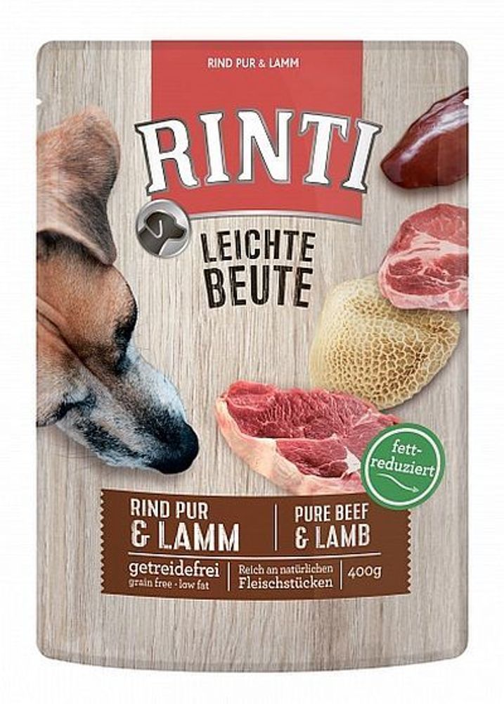 RINTI LEICHTE BEUTE Rind Pur + Lamm Говядина и ягненок Пауч Влажный корм для собак - 0,4 кг