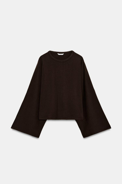 ZARA ФУТБОЛКА С РУКАВАМИ-КРЫЛЫШКАМИ, ШОКОЛАДНЫЙ