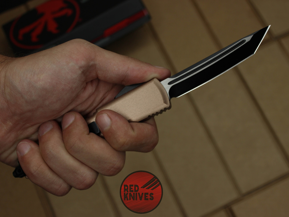 Нож Microtech Ultratech T/E - коричневая рукоять, танто черный клинок RK-371