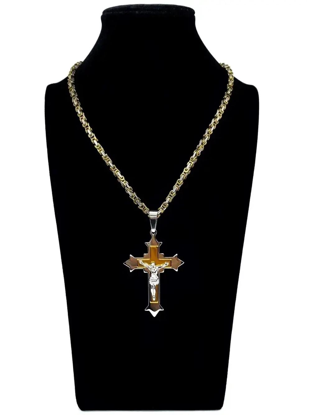 Объемная цепочка с крестиком Steel Rage толстого плетения