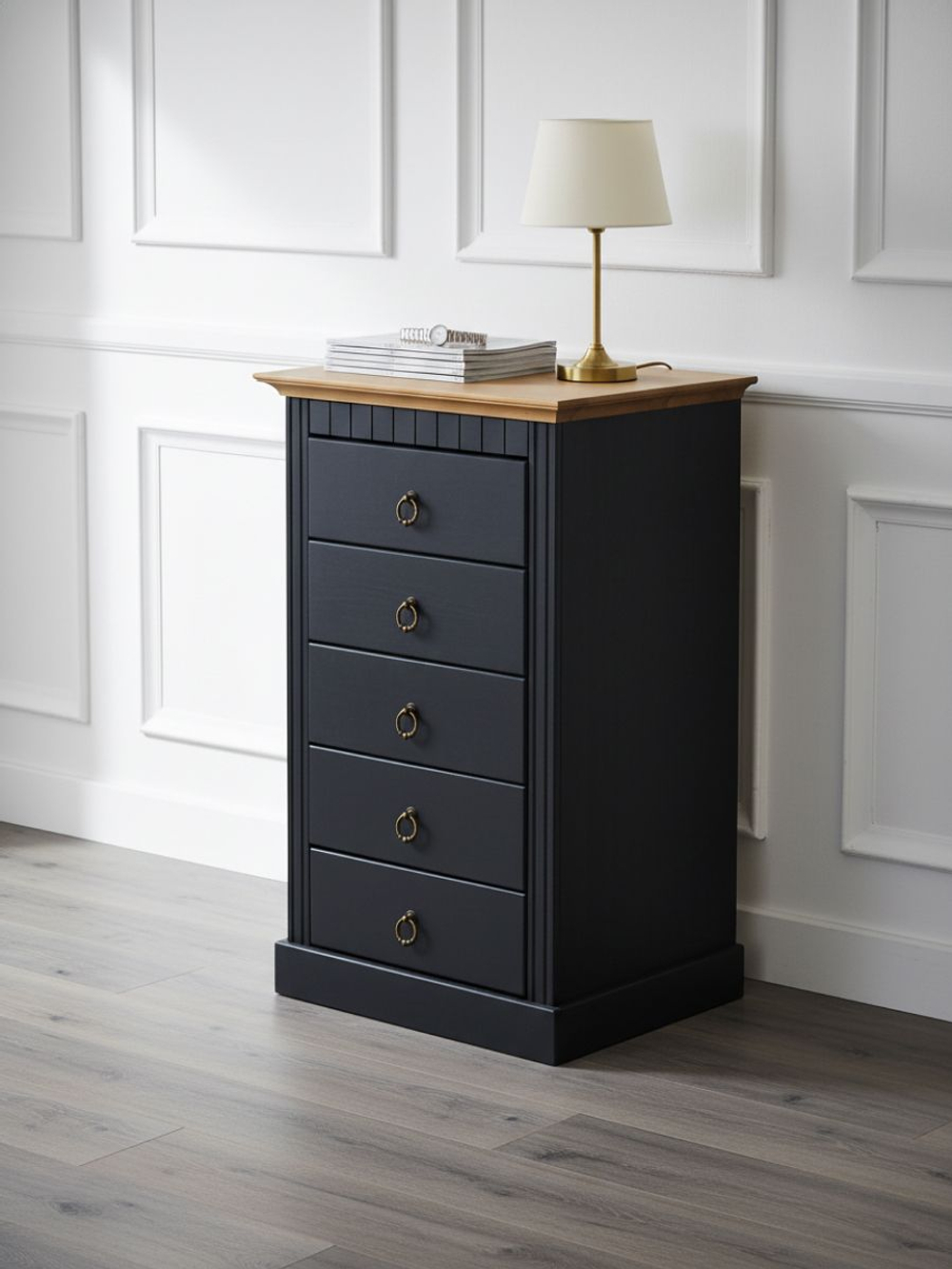 Комод, 50х39х79, Неаполь, для прихожей, для одежды и игрушек, из натурального дерева, с 5-ю ящиками, серый, Dipriz