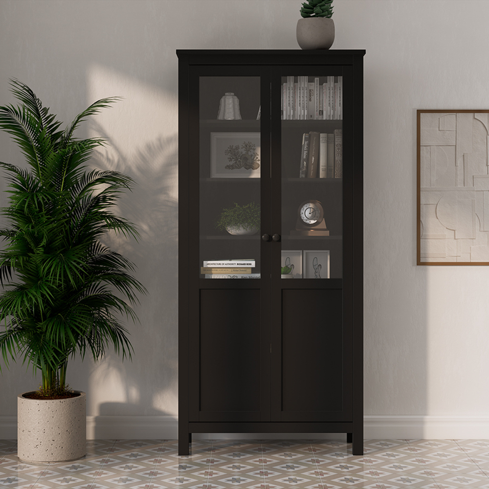 Шкаф-витрина Хемнэс Hemnes/Кымор, ст/пн 90х198х37 см, черный