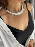 Колье "клавиши" плоское, оттенок серебро глянец, Корея